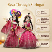 Radha Krishna Royal Banarasi Pink & Gold Rajsi Poshak Set – Yugal Jodi 15 & 18 Inch