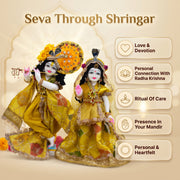 Radha Krishna Royal Mustard yellow Rajsi Poshak Set – Yugal Jodi 15 & 18 Inch