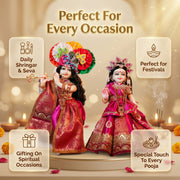Radha Krishna Pink & Gold Rajsi Poshak Set – Yugal Jodi 15 & 18 Inch