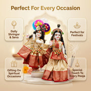 Radha Krishna Royal Banarasi Cream & Orange Rajsi Poshak Set – Yugal Jodi 15 & 18 Inch