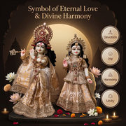 Radha Krishna Premium Royal Beige & White Premium Poshak Set – Yugal Jodi 15 & 18 Inch