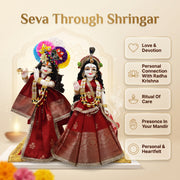 Radha Krishna Royal Banarasi Red & Gold Rajsi Poshak Set – Yugal Jodi 15 & 18 Inch