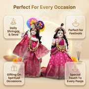 Radha Krishna Royal Banarasi Pink & Gold Rajsi Poshak Set – Yugal Jodi 15 & 18 Inch