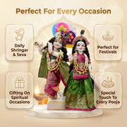 Radha Krishna Royal Banarasi Pink & Green Rajsi Poshak Set – Yugal Jodi 15 & 18 Inch