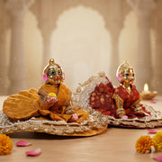 Radha Rani & Laddu Gopal Premium Red & Yellow Silk Poshak- (5