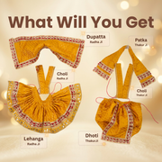 Radha Krishna Yellow & Red Nitya Seva Poshak Set – Yugal Jodi 15 & 18 Inch