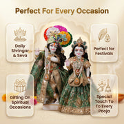 Radha Krishna Olive Green & Gold Rajsi Poshak Set – Yugal Jodi 15 & 18 Inch