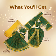 Radha Krishna Royal Hariyali Teej  Green Rajsi Poshak Set – Yugal Jodi 15 & 18 Inch