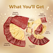 Radha Krishna Royal Banarasi Cream & Orange Rajsi Poshak Set – Yugal Jodi 15 & 18 Inch