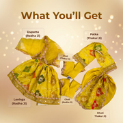 Radha Krishna Royal Mustard yellow Rajsi Poshak Set – Yugal Jodi 15 & 18 Inch