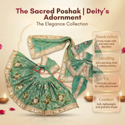Radha Krishna Olive Green & Gold Rajsi Poshak Set – Yugal Jodi 15 & 18 Inch