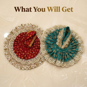 Radha Rani & Laddu Gopal Premium Red & Blue Silk Poshak- (5