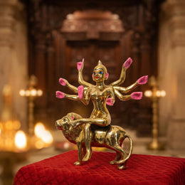 Premium Brass Mata Rani Idol – Ashtabhuja Durga on Lion (9 Inch)