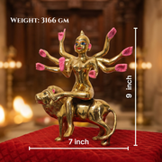 Premium Brass Mata Rani Idol – Ashtabhuja Durga on Lion (9 Inch)