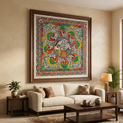 Raas Leela Madhubani Art – Handcrafted Original 31 x 31 Inch